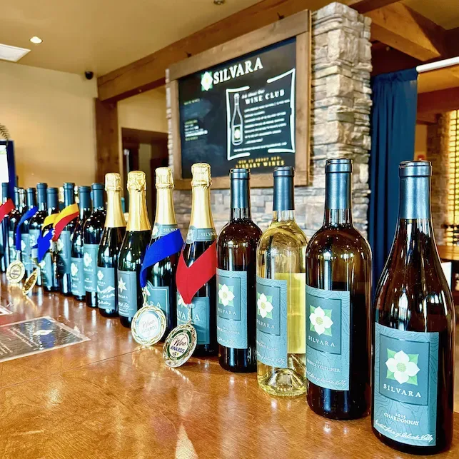Silvara Cellars Winery wine tasting line up in Leavenworth, WA